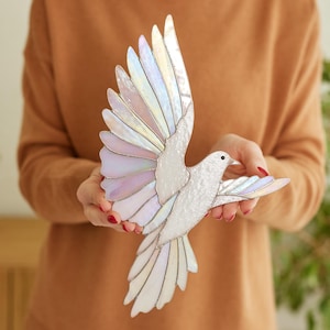 Stained glass dove suncatcher White dove window hanging Handmade Mother’s Day decor Bird lover gift Peace bird wall decor Housewarming gift